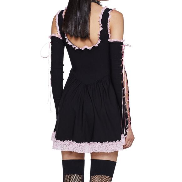 Dolls Kill Grave Girls Get Your Wau Mini Dress Sleeveless Lace Fit Flare Gothic - Picture 11 of 12